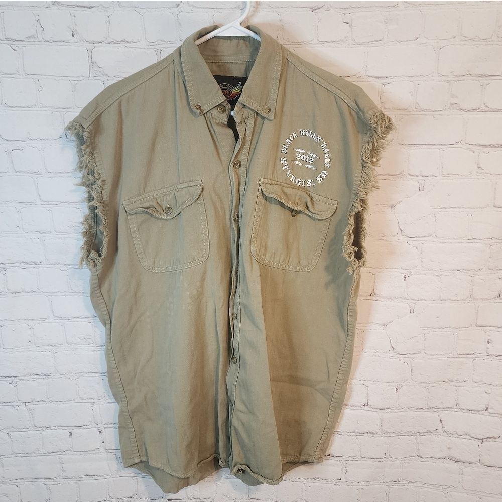 Men's Biker Wear Vest "Sturgis Rally 2012" Button-Down Vest, Size XL